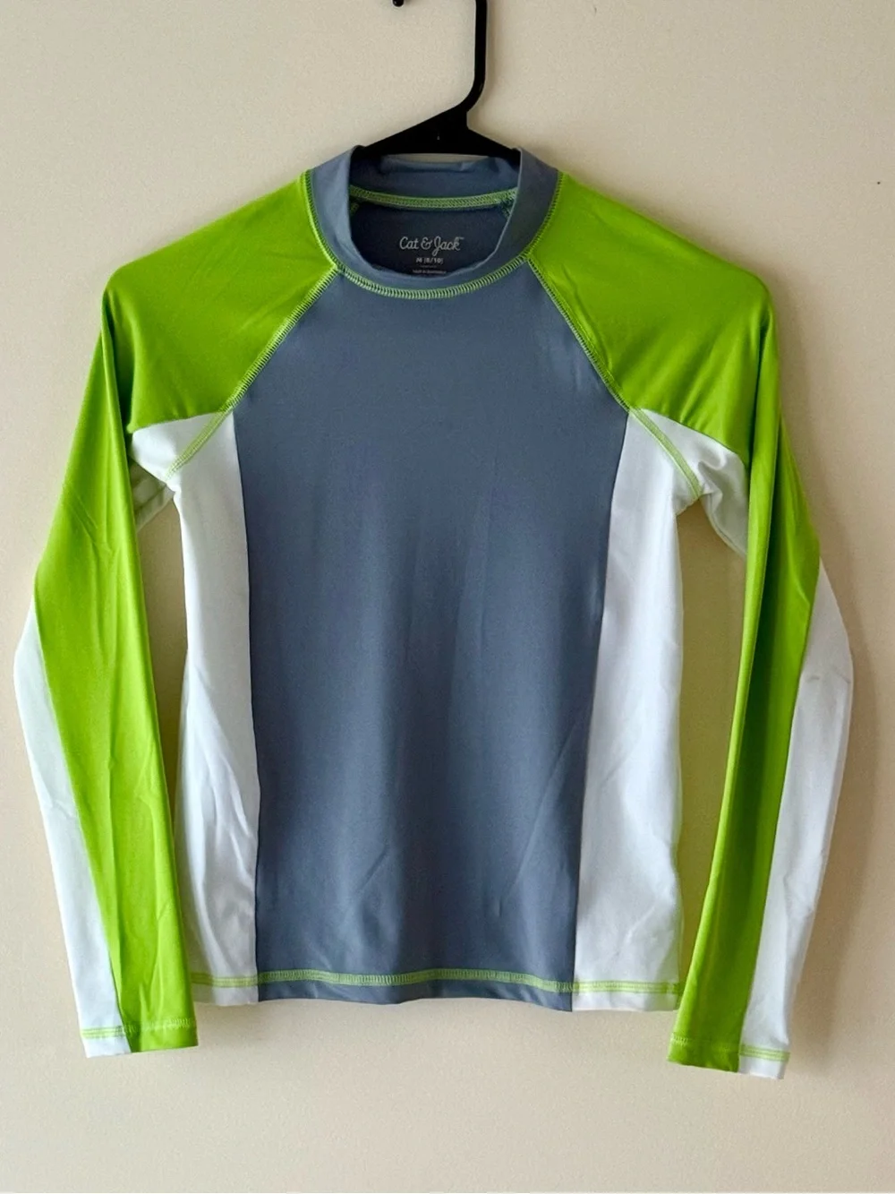 Cat & Jack Boys Gray and Lime Green Long Sleeve Rash Guard, Size M(8/10)